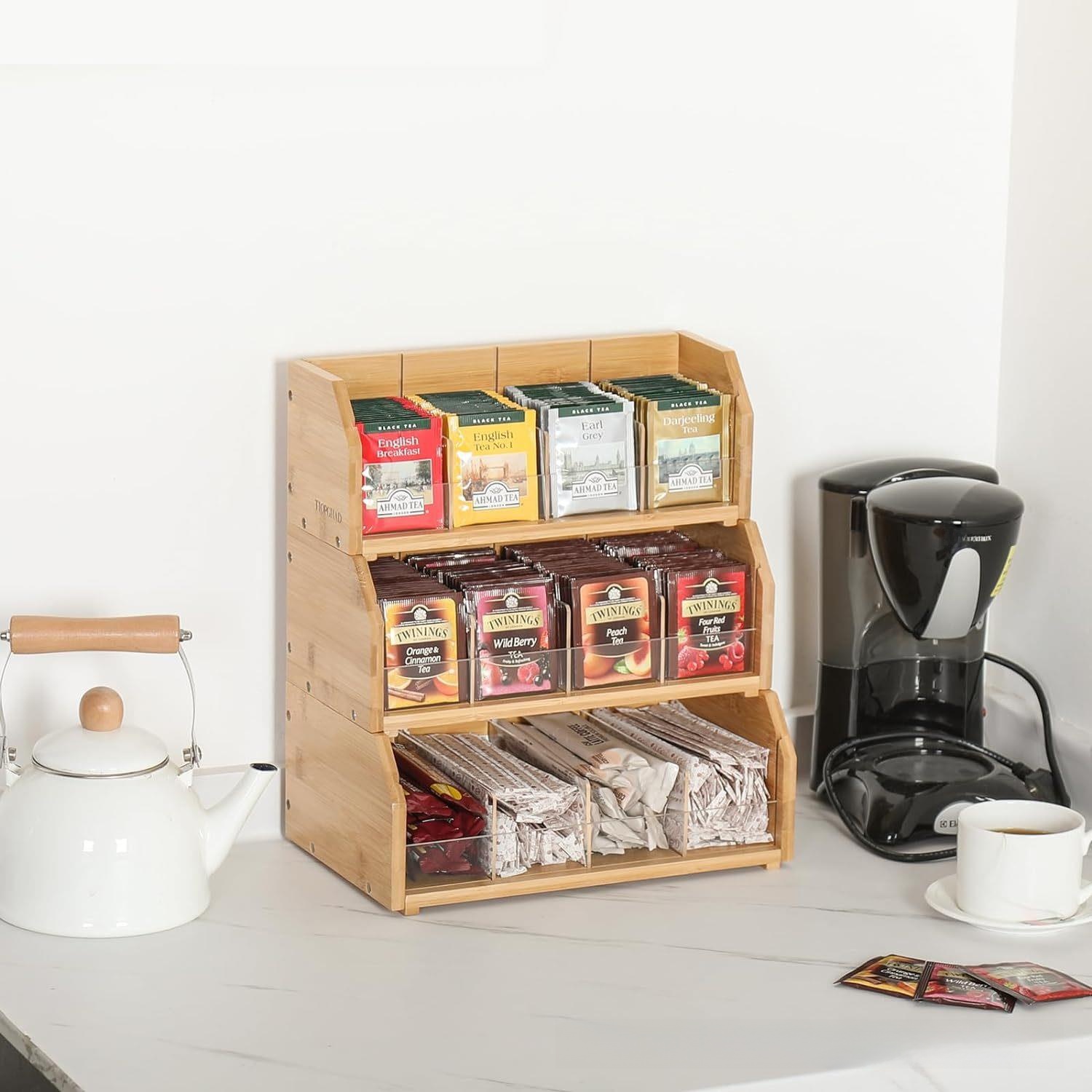 Coffee Tea Bags - Bamboe theezakjes opbergdoos Drielaags koffiezakjes displayrek